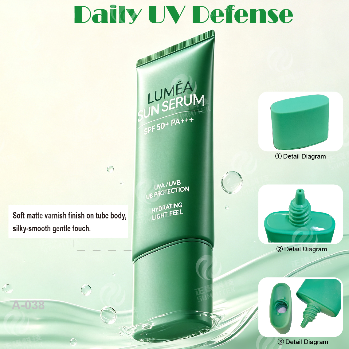 Sunscreen Plastic Tubes with Long Nozzle Green Screw cap