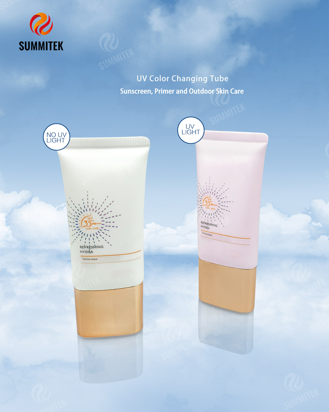 UV Color Changing Cosmetic Tubes with Long Nozzle for Sunscreen & Sun Care