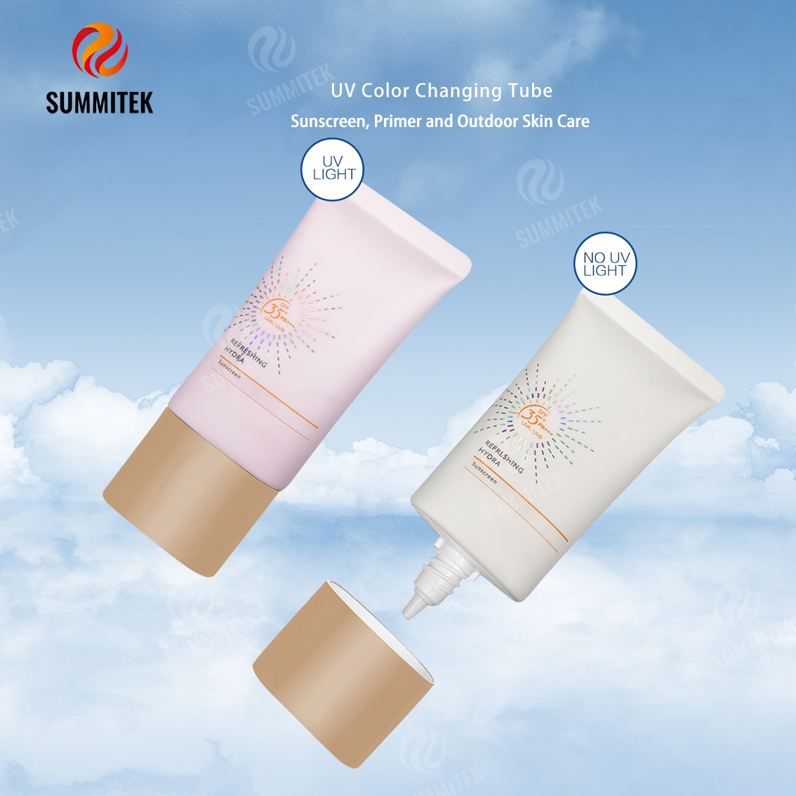 UV Color Changing Cosmetic Tubes with Long Nozzle for Sunscreen & Sun Care