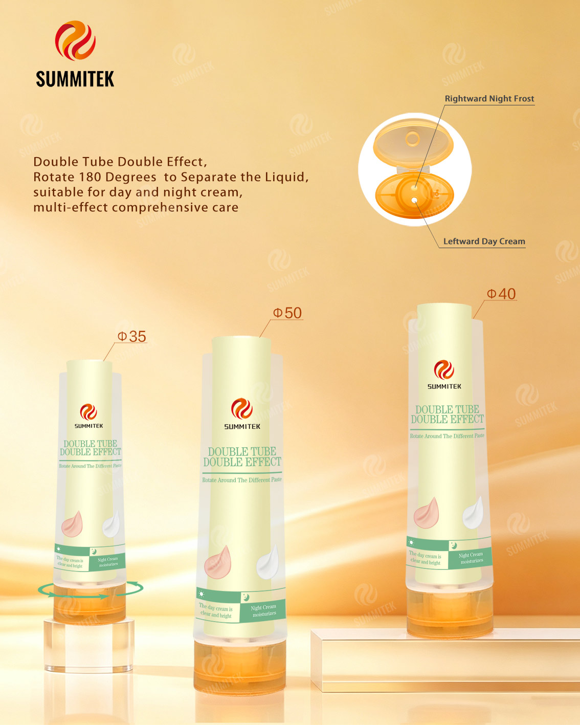 Dual Chamber Double Effect Cosmetic Tubes with Rotating Dispenser