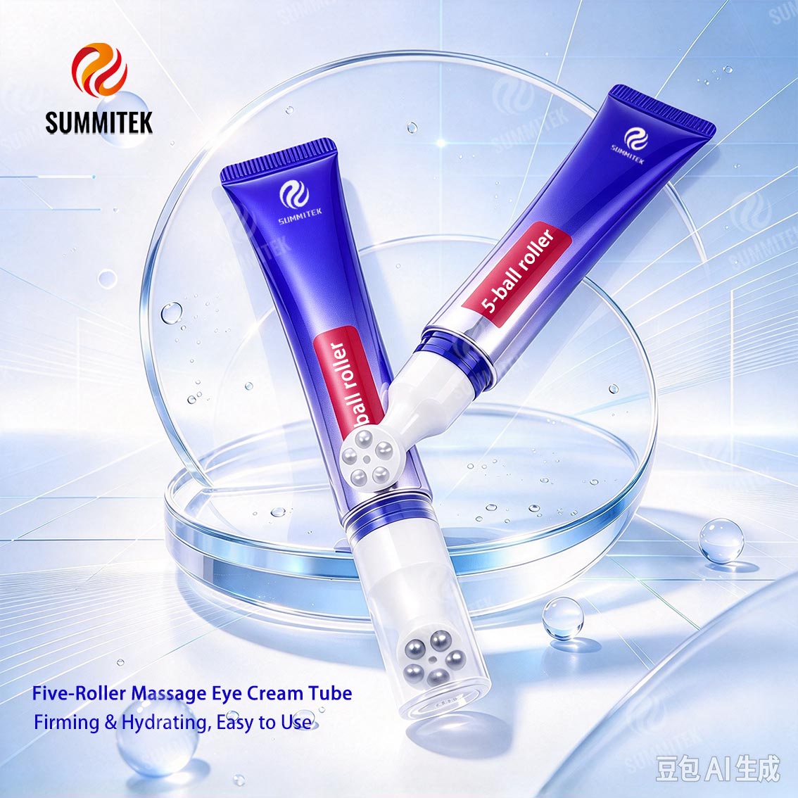 Five Roller Ball Eye Massage Tube | ABL Metallic Tube with 3D Raised Print