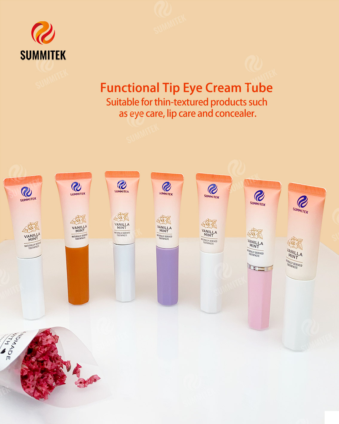 D19 Short Multi-Tip Tube | Anti-Rotation Cup Cap, Single/Multi-Roller, Silicone, Brush