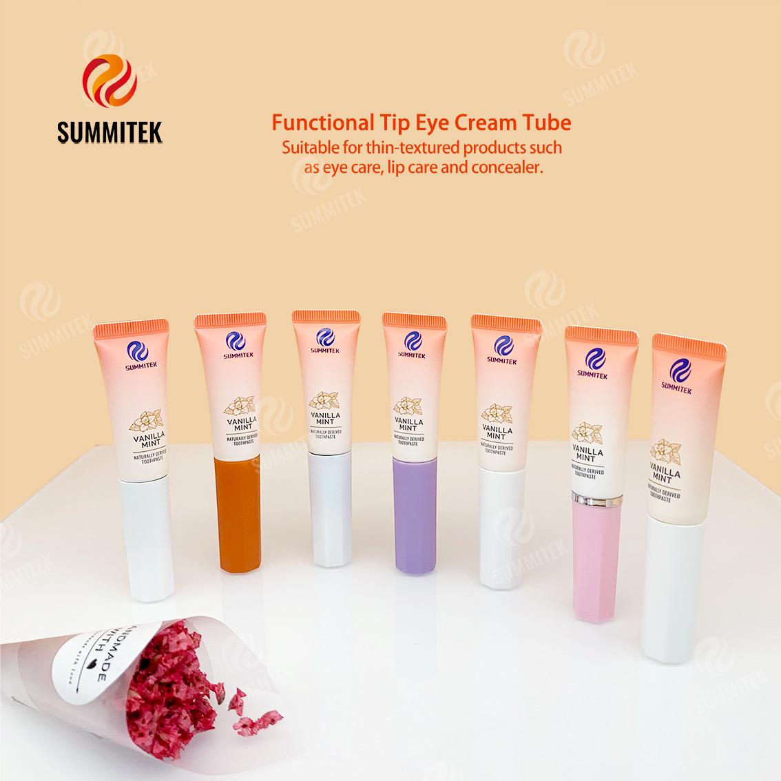 D19 Short Multi-Tip Tube | Anti-Rotation Cup Cap, Single/Multi-Roller, Silicone, Brush