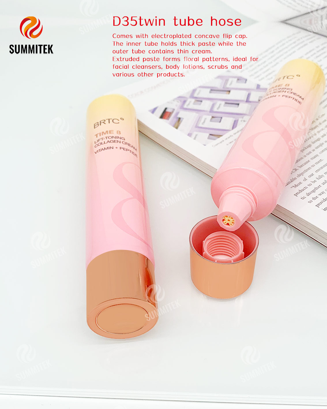 D35 Concentric Dual Tube with Floral Pattern Outlet for Cleanser and Body Lotion