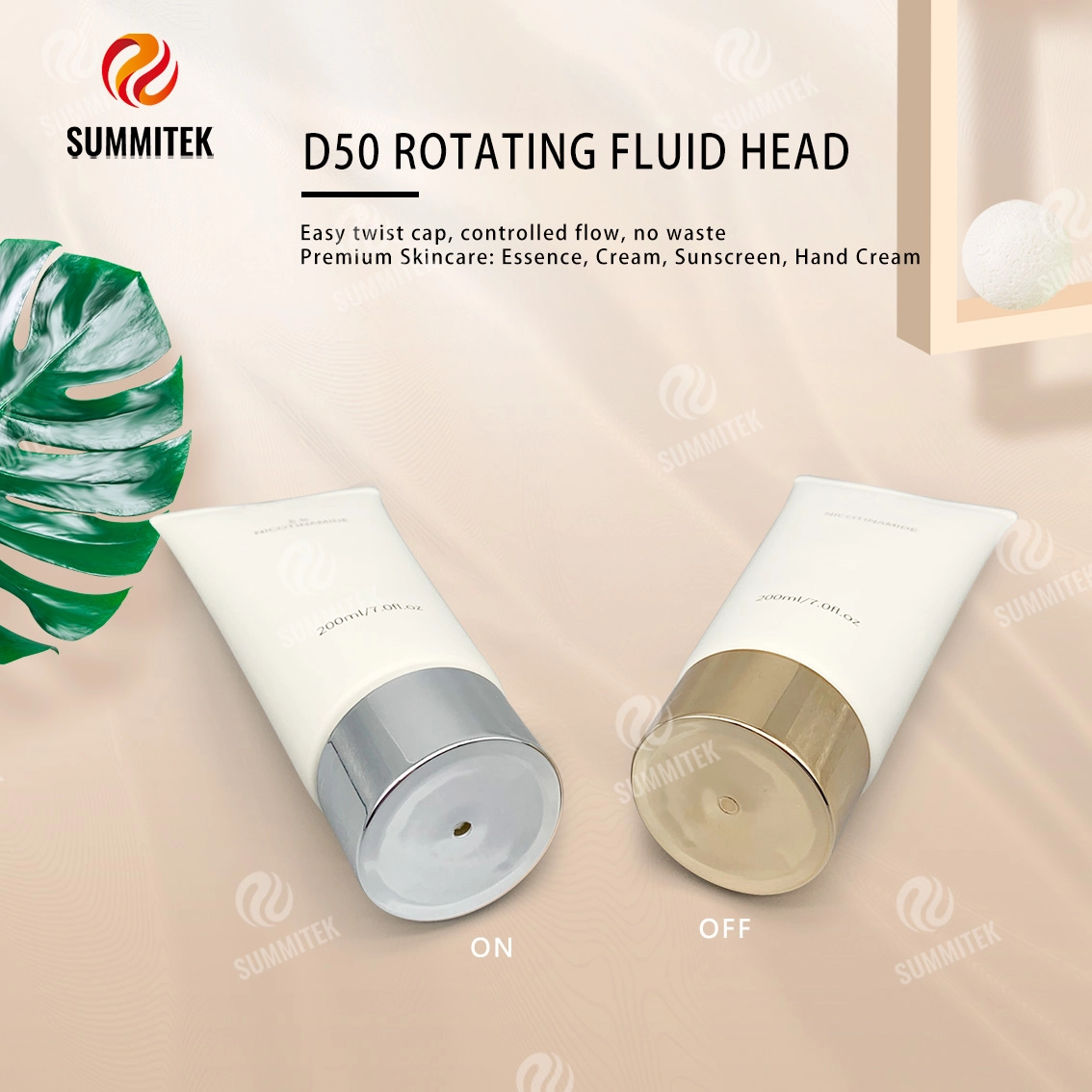 D50 Rotating Dispensing Tube with Electroplated Gold or Silver Cap for Premium Skincare